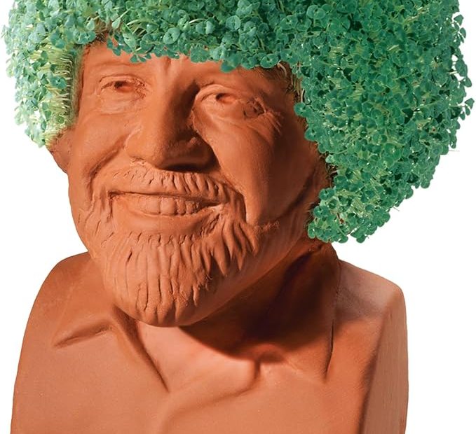 Chia Pet Bob Ross With Seed Pack, Decorative Pottery Planter